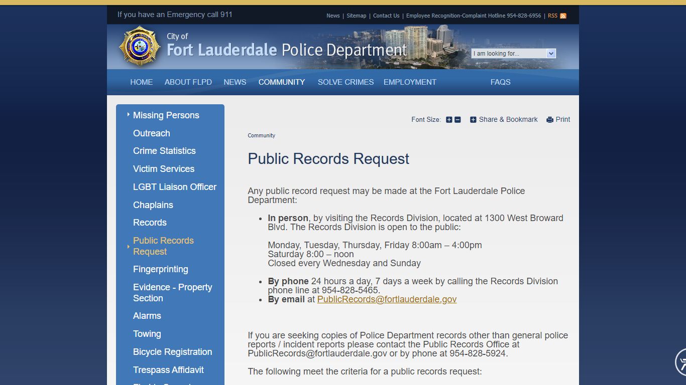 Public Records Request | Fort Lauderdale Police Department - FLPD